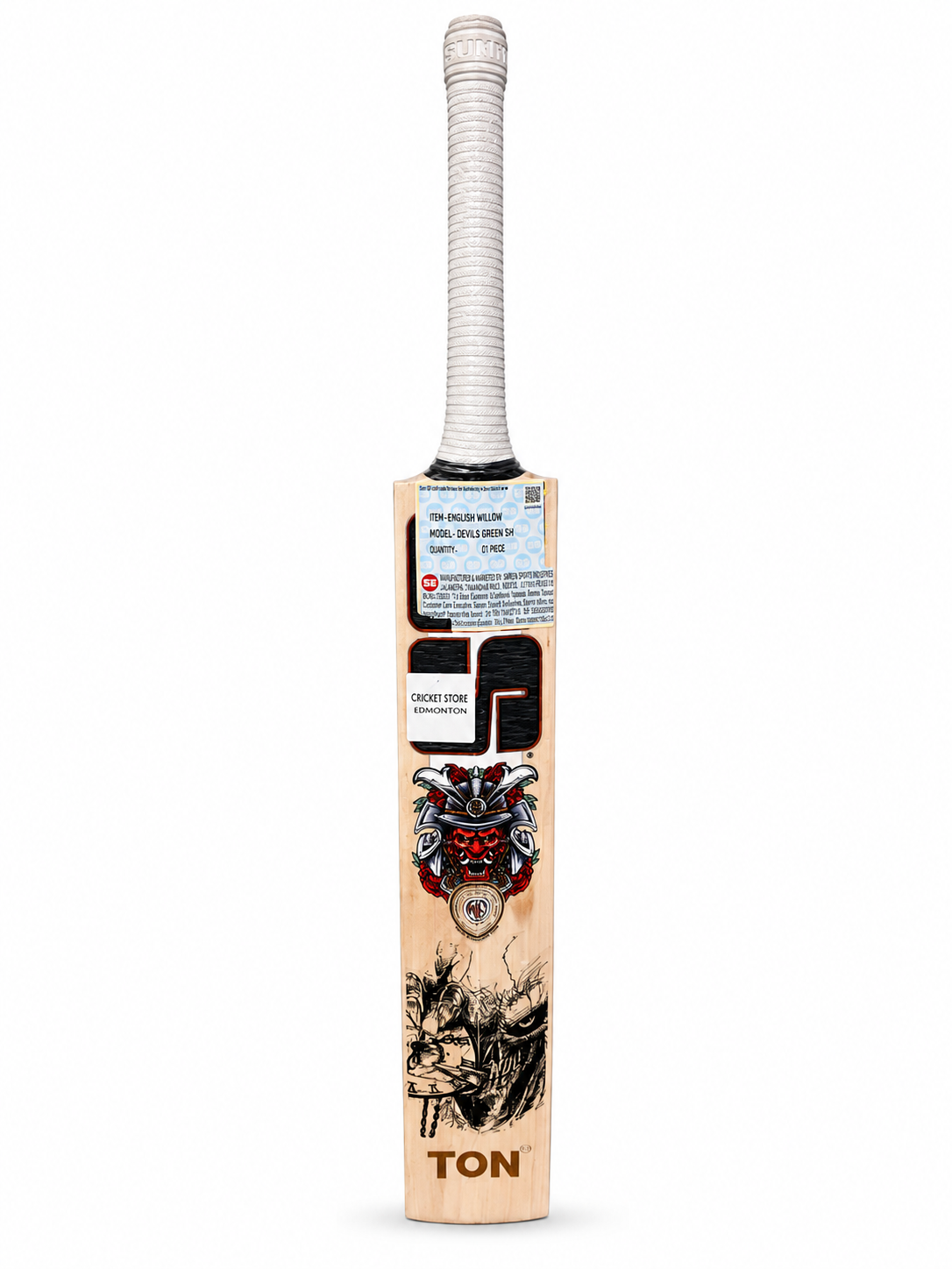SS Devils Green TON English Willow Cricket Bat back view at Alberta Cricket Store Canada