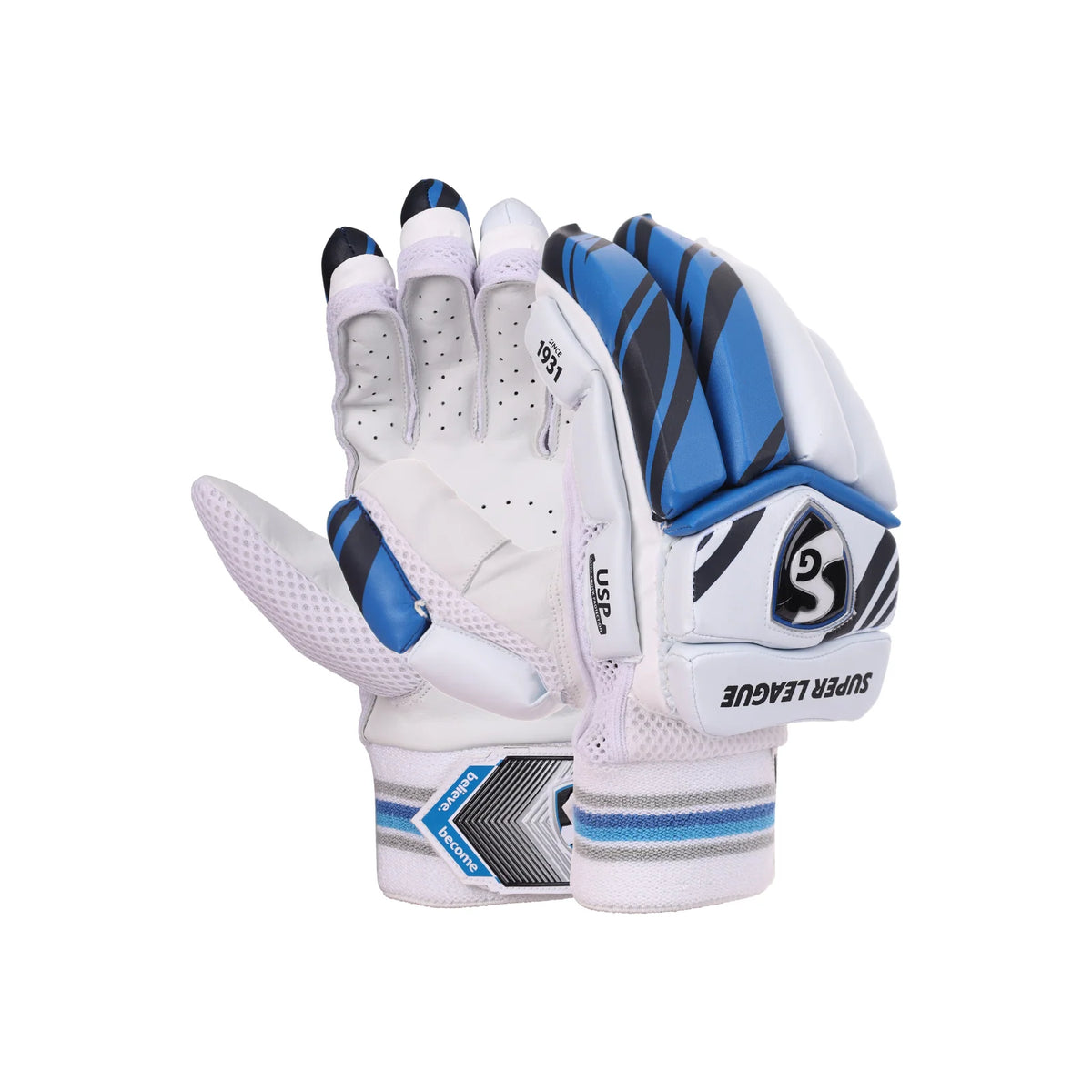 SG cricket batting gloves blue black senior premium leather palm Alberta Cricket Store