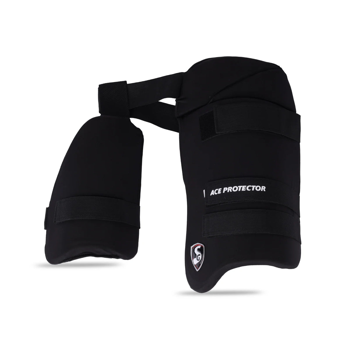 Black SG Combo Ace Protector cricket batting thigh pad dual guard set designed for youth players.