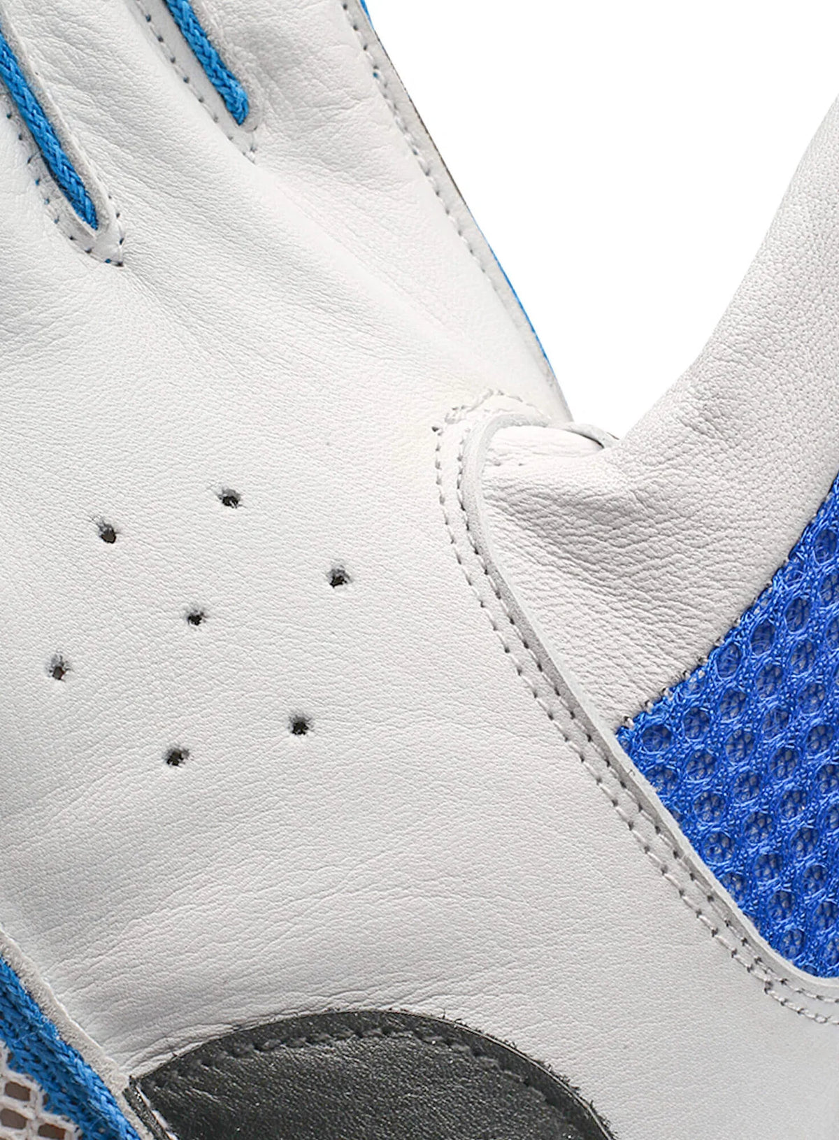 Close-up view of CA Plus 8000 batting glove palm showing premium white leather texture and ventilation perforations.
