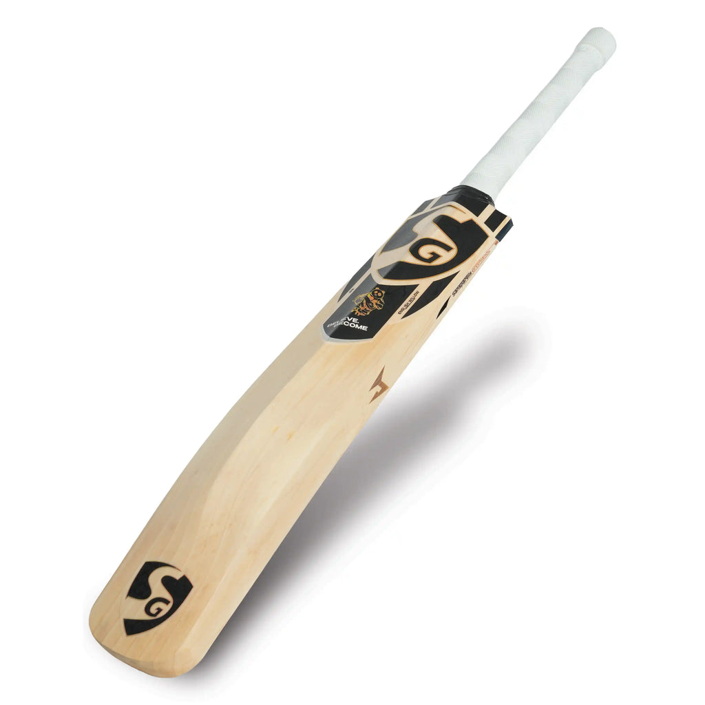 SG Kung Fu Pandya Cricket Bat back spine profile with black and gold decals at Alberta Cricket Store