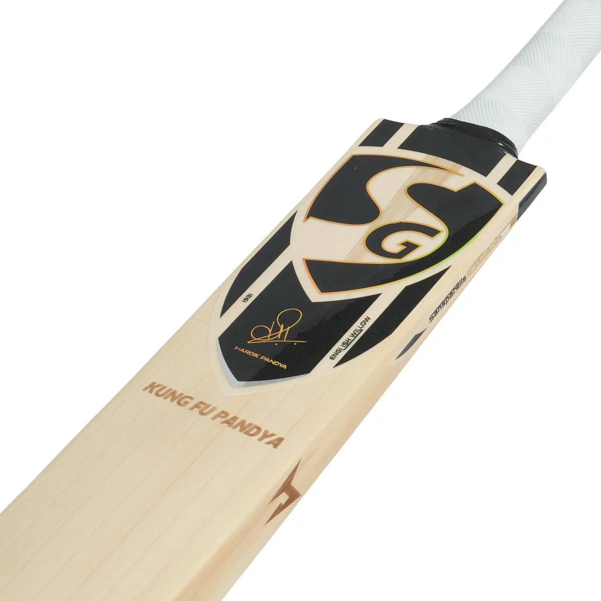 SG Kung Fu Pandya Cricket Bat full diagonal display view on white background at Alberta Cricket Store
