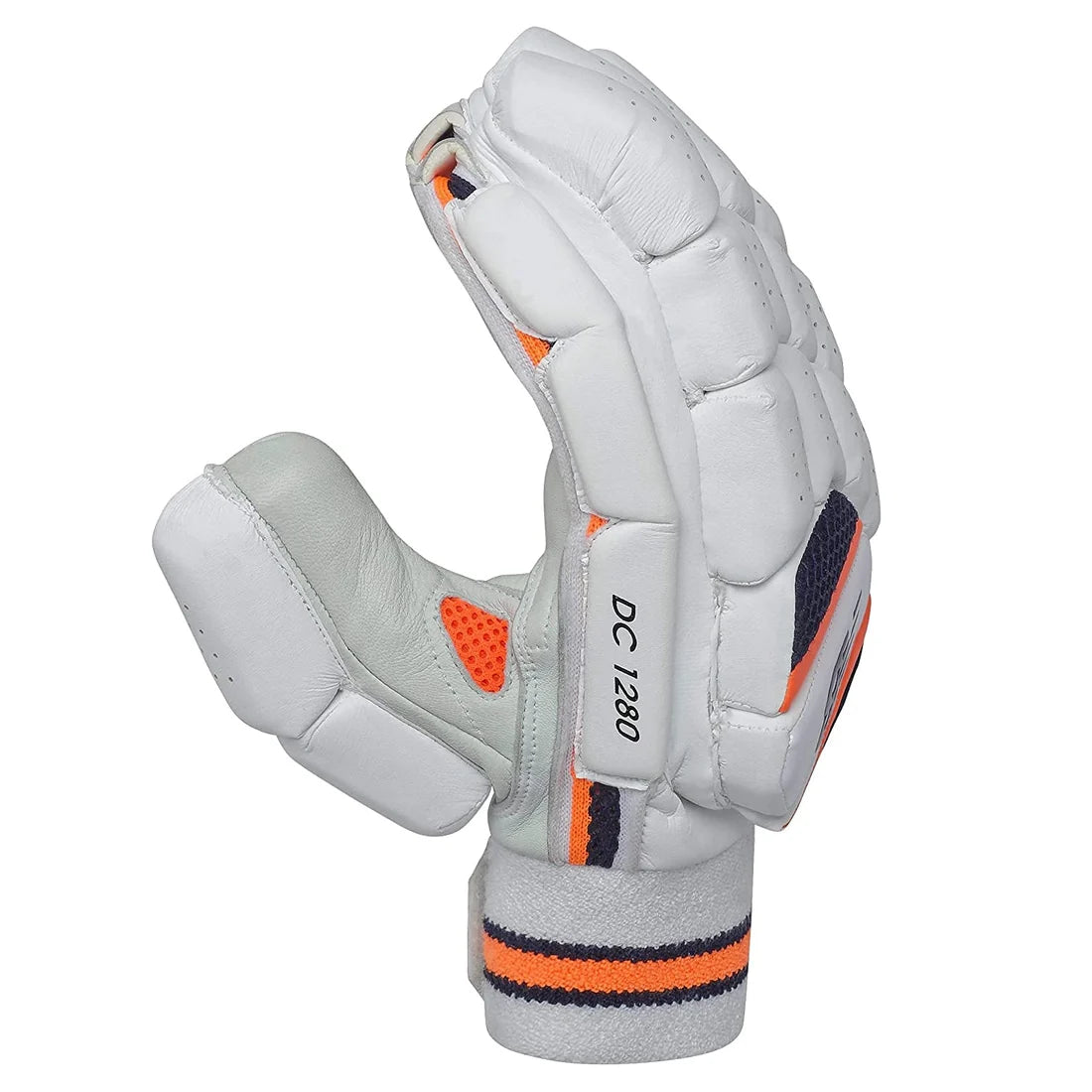 New Balance DC 1280 adult cricket batting glove showing side profile and flex padding on albertacrickets.com.