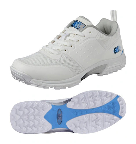 GM Maxi All Rounder cricket shoe with full upper view and blue accented sole profile available at Alberta Cricket Store