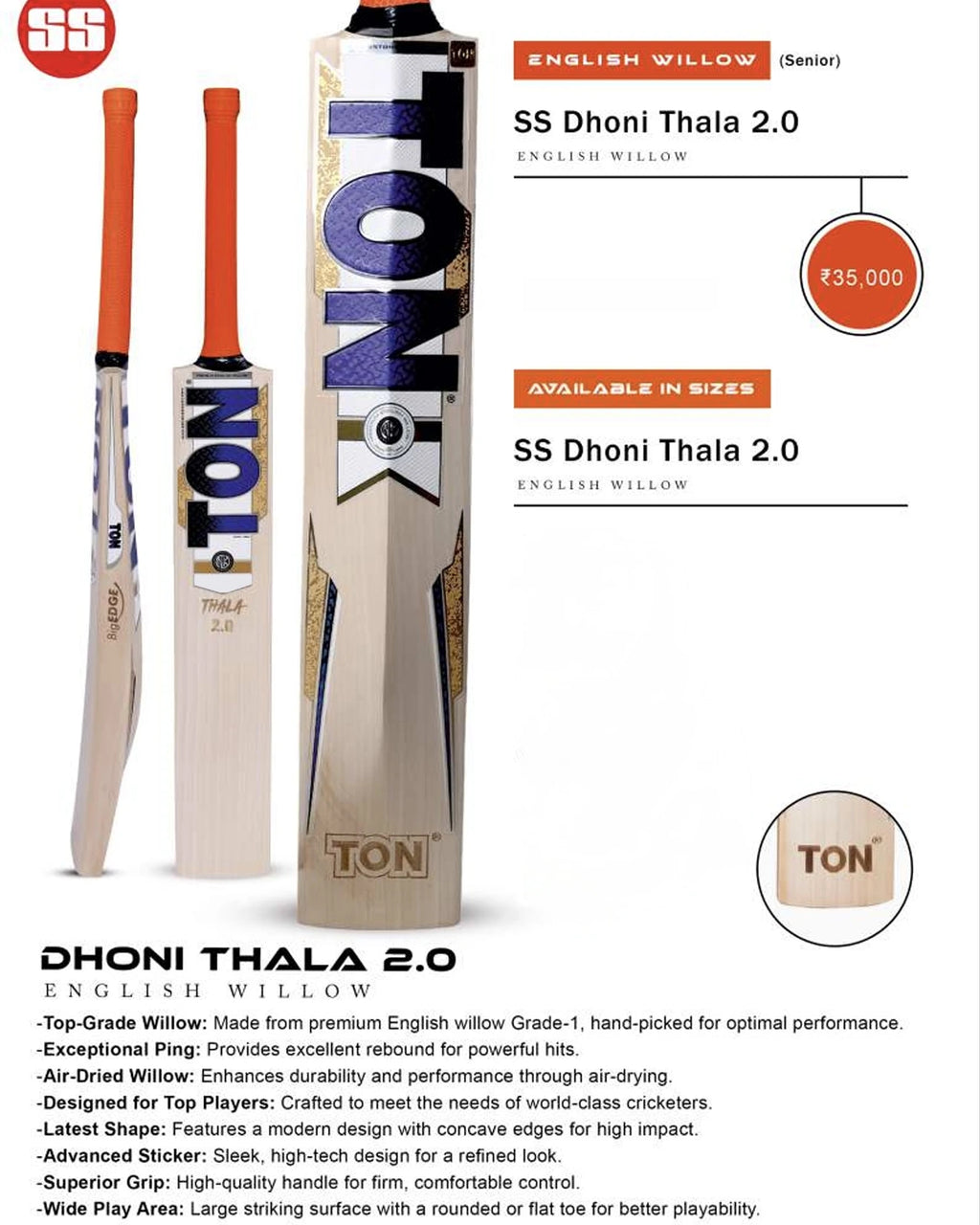 SS Dhoni Thala 2.0 English Willow bat