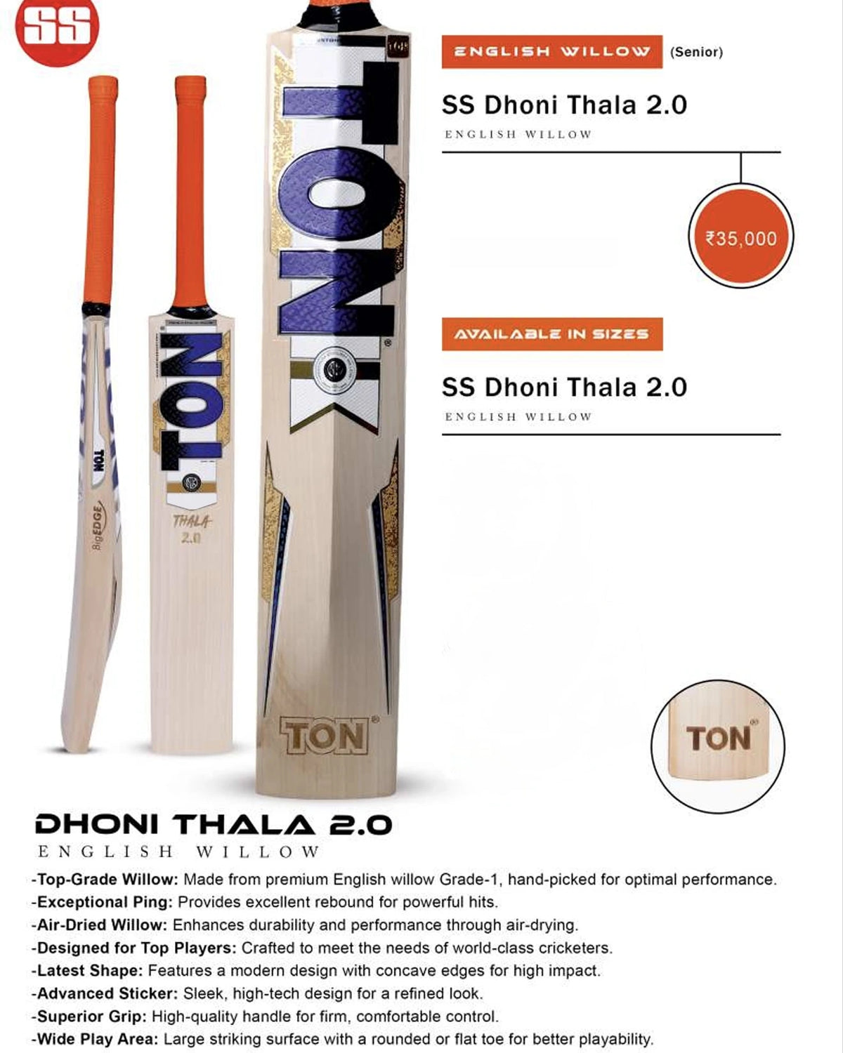 SS Dhoni Thala 2.0 English Willow bat