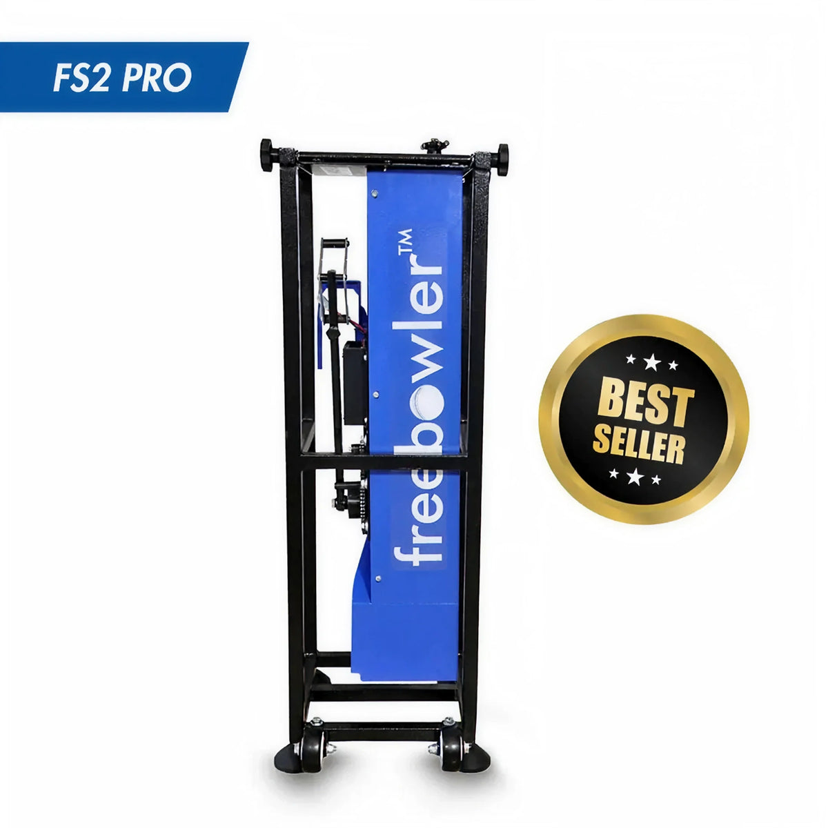 FreeBowler FS2 Pro non-electric portable cricket bowling machine in blue and black on Alberta.