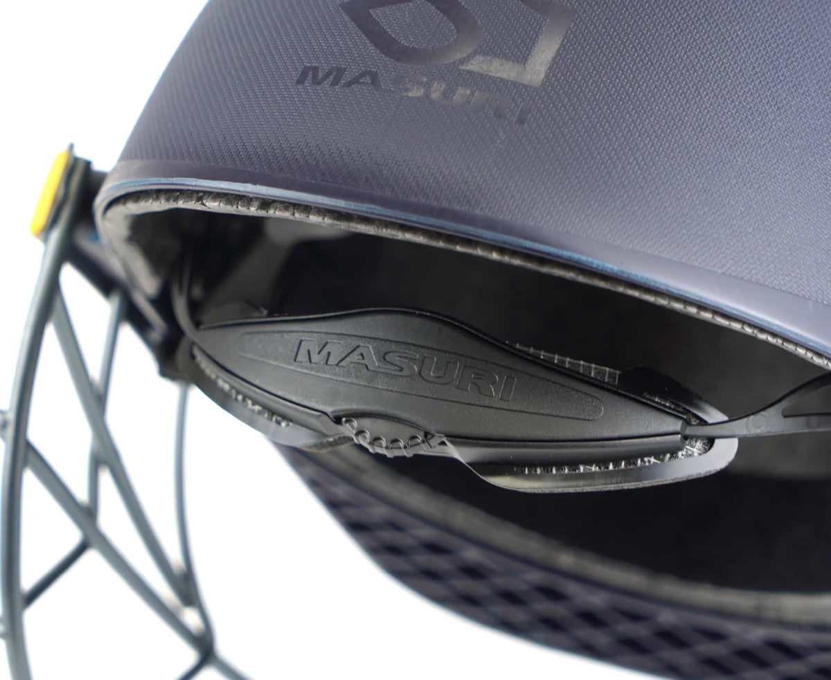 Rear adjustment mechanism of the Masuri C-Line cricket helmet for a secure and comfortable fit.