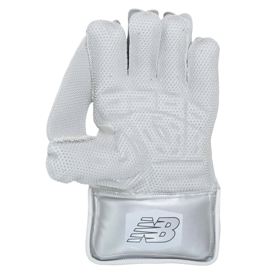 White textured palm view of New Balance DC 580 Wicket Keeping Gloves at Alberta Cricket Store