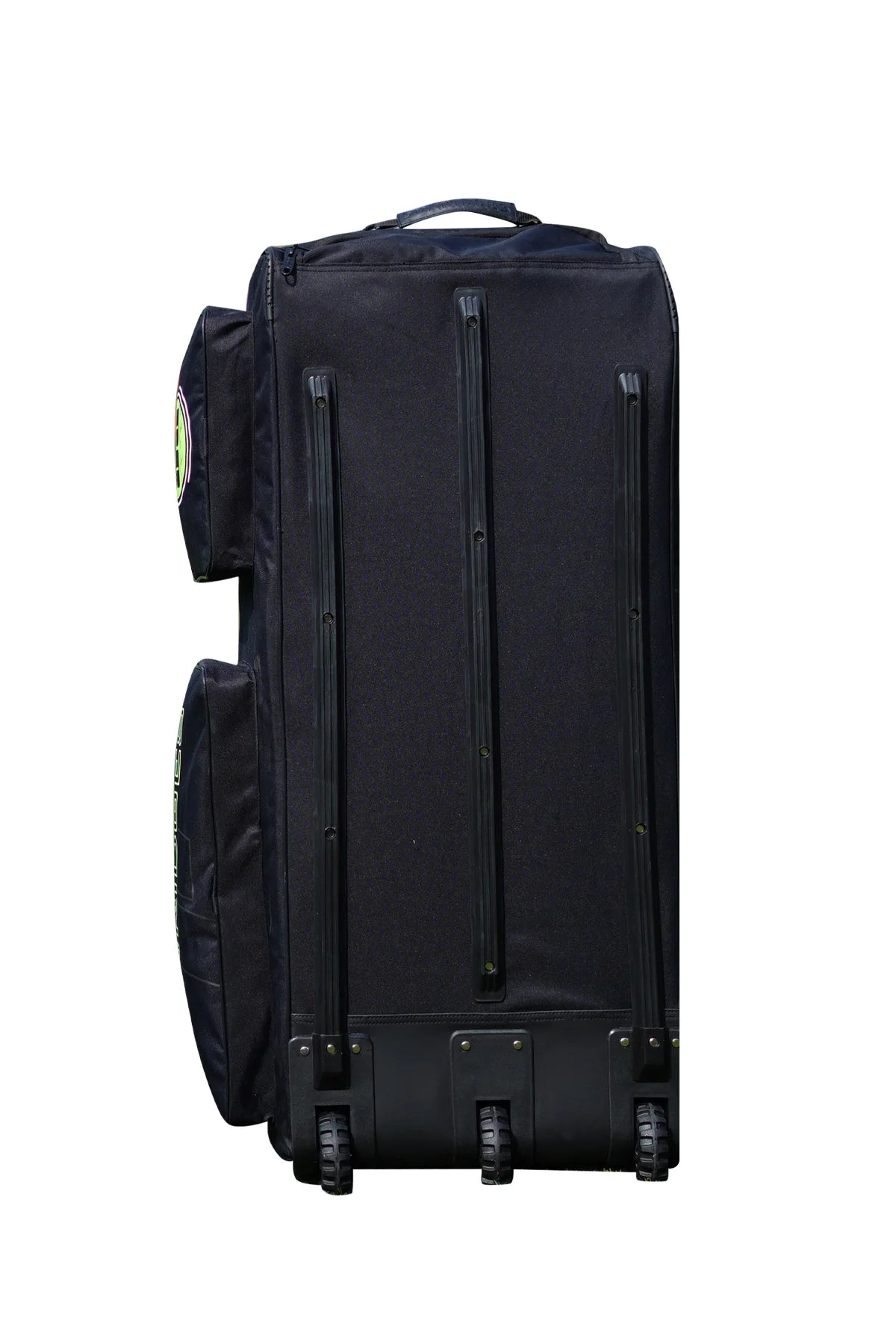 Product view of SS Player 1.0 cricket kit bag in black and lime green on Alberta.