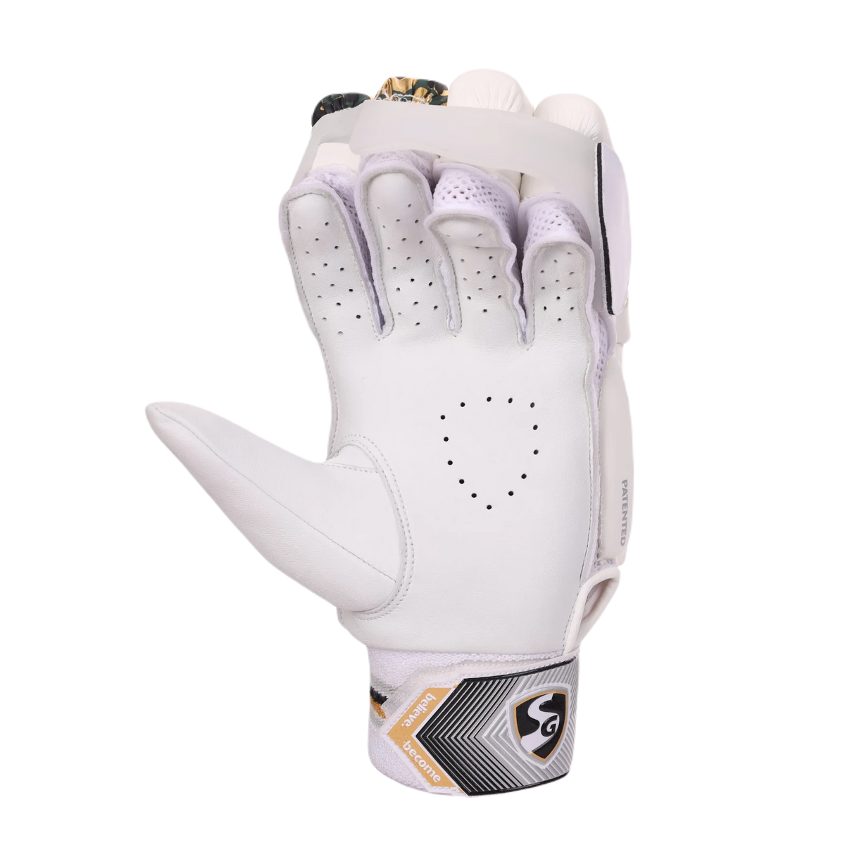 Back hand view of SG HP Armour adult cricket batting gloves showing protective padding on Alberta.