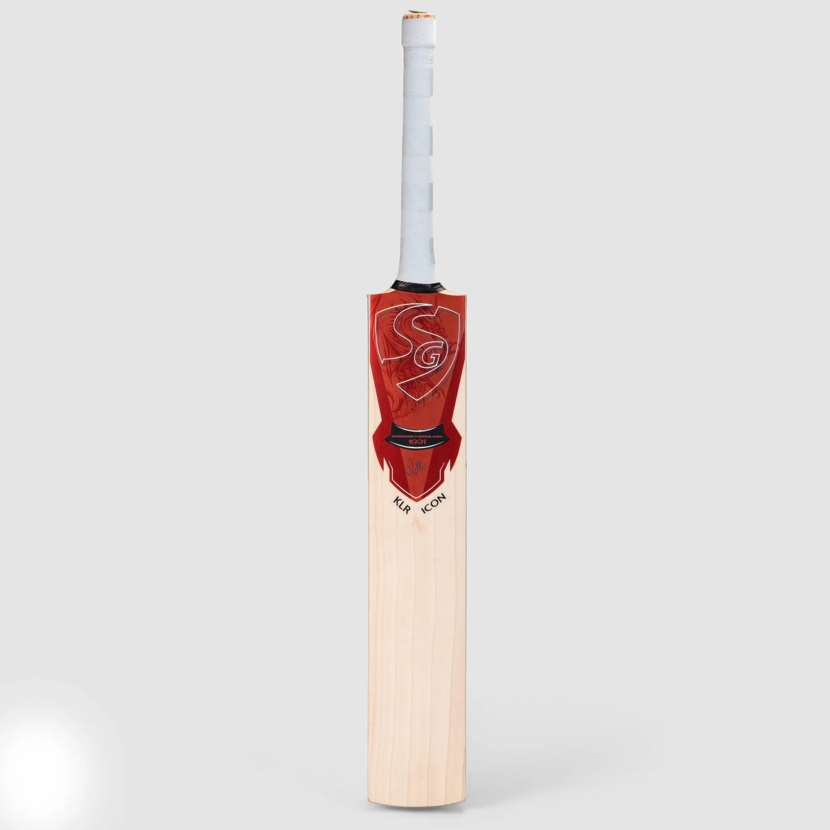 SG KLR Icon Cricket Bat back view showing red sticker graphics and spine profile at Alberta Cricket Store