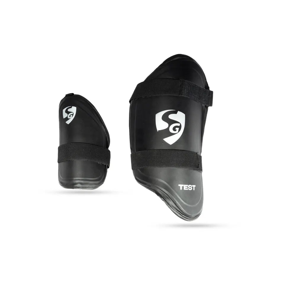 Black SG Test cricket thigh guard set for right and left-hand batsmen at Alberta Cricket Store