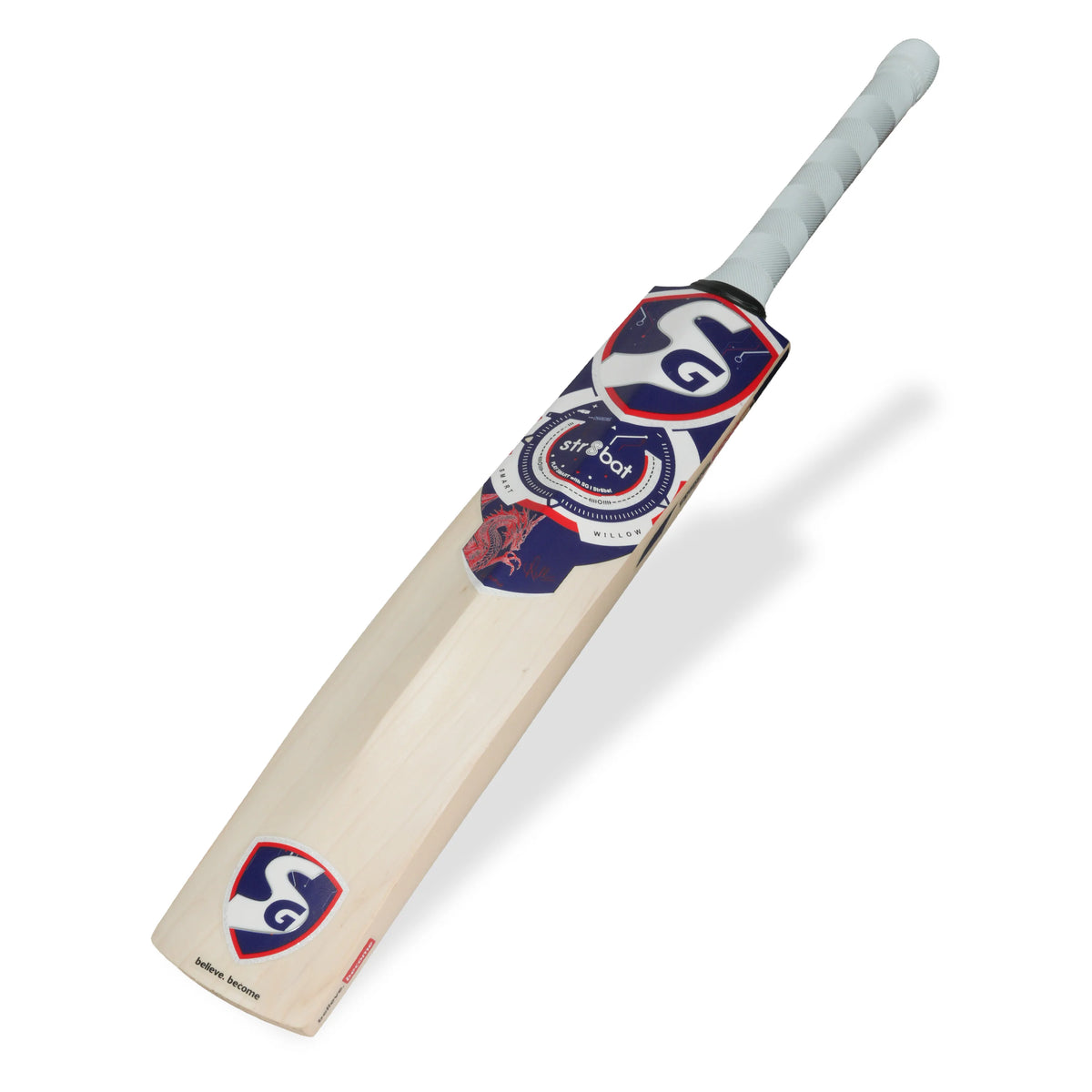 SG KLR 250 English Willow Cricket Bat angled view showing toe and branding at Alberta Cricket Store