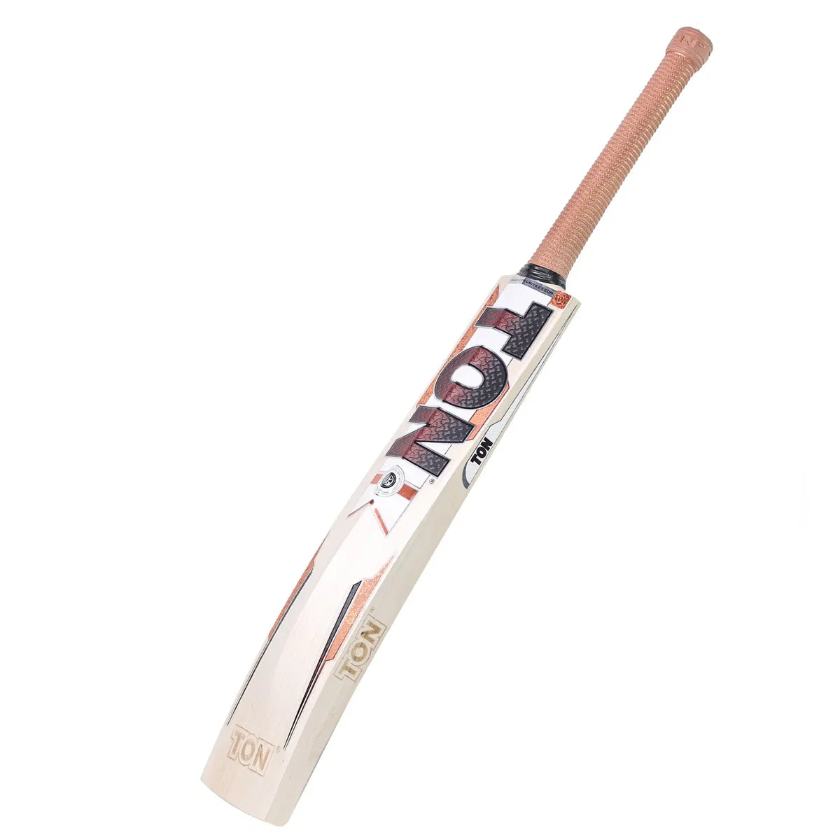 TON Gutsy cricket bat angled front view showing full length and brown grip on albertacrickets.com.