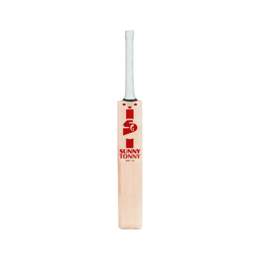 Full front view of SG Sunny Tonny Arc 1.0 English Willow Cricket Bat at Alberta Cricket Store.