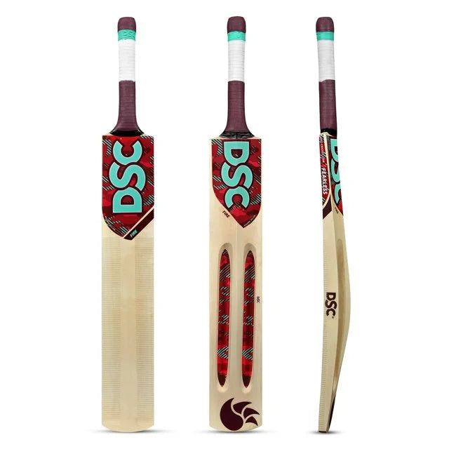 DSC Fire Kashmir Willow Tennis Cricket Bat For Dominating Strokes | Size - Short Handle + EXTRA GRIP + FREE GIFT NIVIA Heavy Red Tennis Ball (Box of 12)