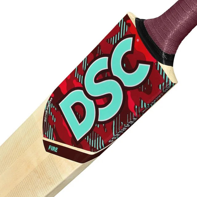 DSC Fire Kashmir Willow Tennis Cricket Bat For Dominating Strokes | Size - Short Handle + EXTRA GRIP + FREE GIFT NIVIA Heavy Red Tennis Ball (Box of 12)
