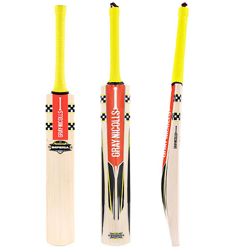 Front, back, and side profile view collage of Gray-Nicolls Imperia 1.1 Pro Lite English Willow Cricket Bat at Alberta Cricket Store.