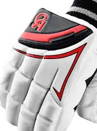 Side view of CA 18K Plus cricket batting gloves showing padded wrist band and secure velcroclosure strap