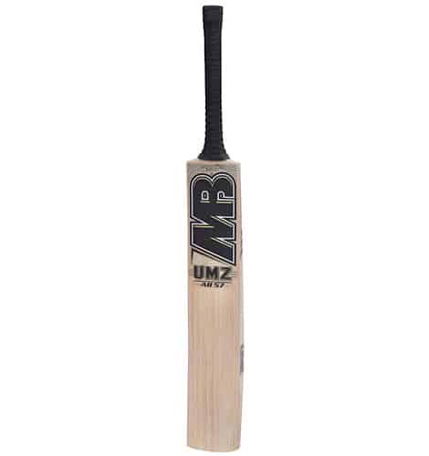 MB UMZ AB57 English willow cricket bat front face view with black grip available at Alberta Cricket Store