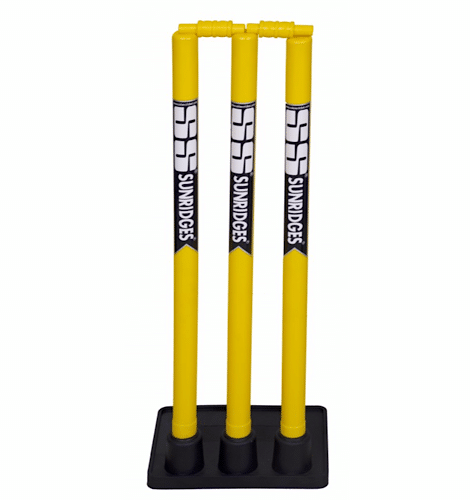 Close-up view of the upper face sticker, personalized initials, and yellow grip handle of SG IK Ishan Kishan Players English Willow Cricket Bat at Alberta Cricket Store.