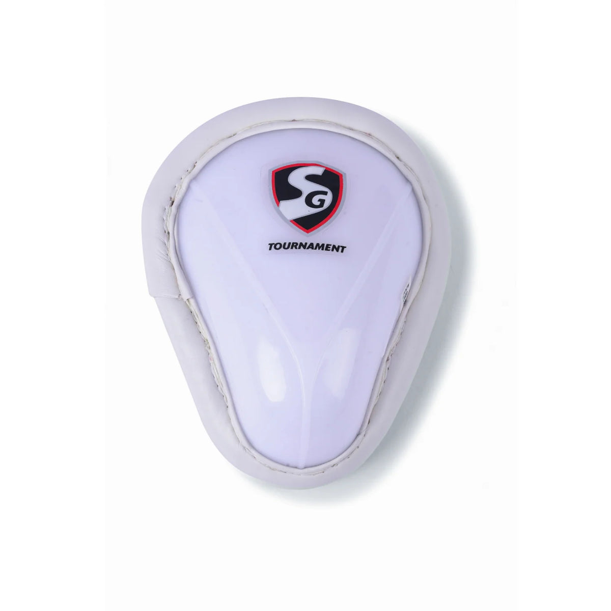 White SG Tournament cricket abdominal guard with high-impact protective shell and padded edging