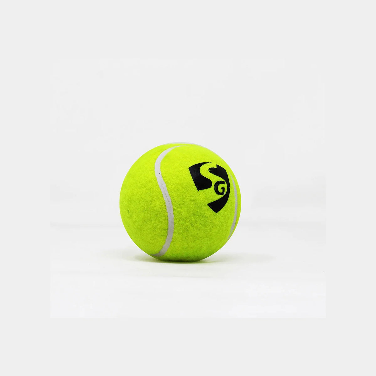 Single fluorescent yellow SG Club Lite cricket tennis ball showcasing the black SG logo on a clean white background.