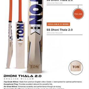 SS Dhoni Thala 2.0 English Willow Cricket Bat – SH + Free SS Superlite batting Gloves