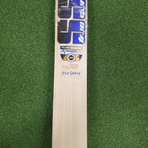 Front face view of SS Ton Gama Players Tilak Varma English Willow Cricket Bat showing 1150g weight mark on green turf at Alberta Cricket Store