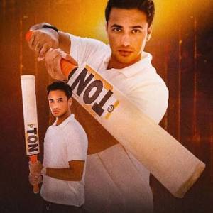 Indian cricketer Abhishek Sharma posing with the SS TON Player Edition English Willow Cricket Bat